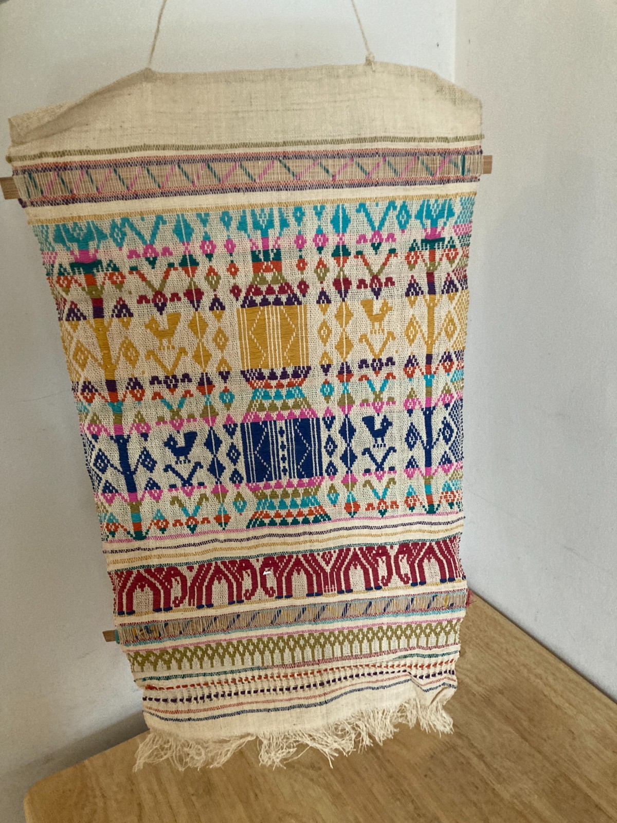 Vintage Handwoven Tribal Kilim Tapestry Wall Hanging Geometric Birds 22" x 11" gallery