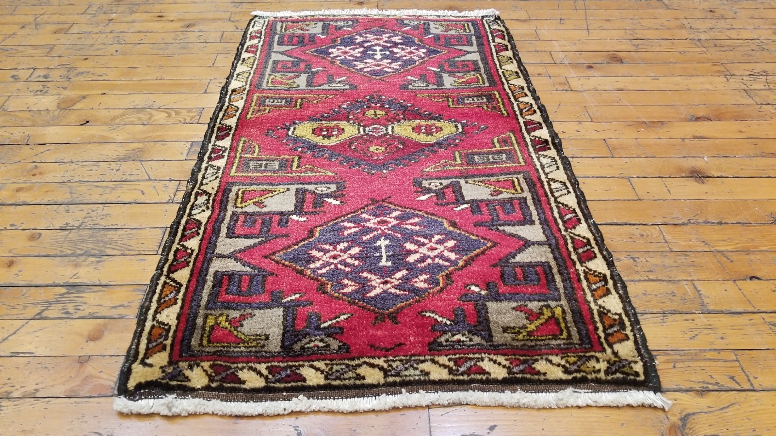 Vintage 1950-1960s Beautiful 1'10×3'2"Wool Pile Natural Dyes Tribal Rug gallery