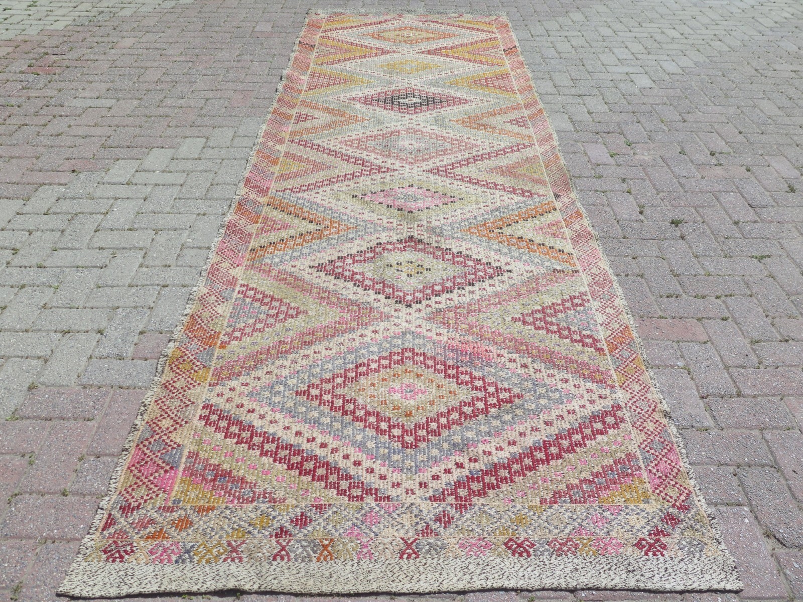 Turkish Kilim Runner, Wool Rugs Runner, Carpet Runner Wide Corridor Rug 49"X152" gallery