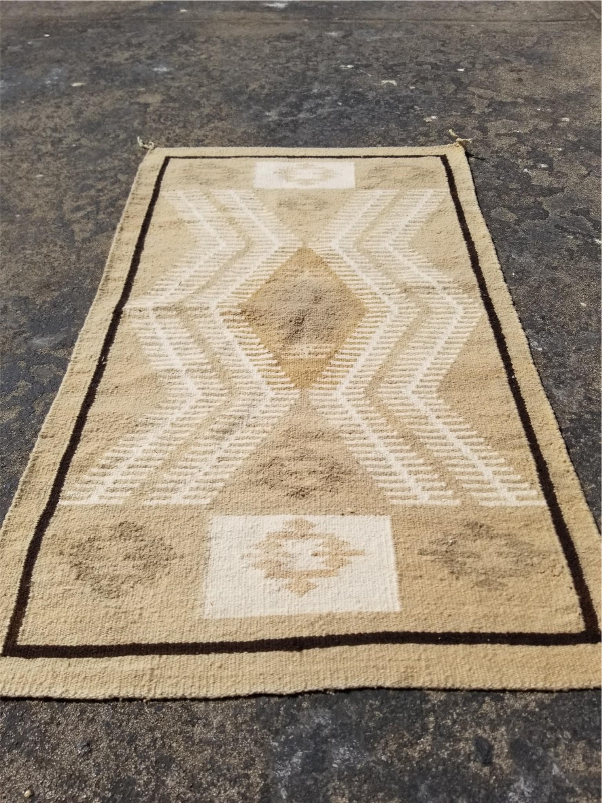 Antique Navajo Handwoven Native American Wool Rug 45x26 inches gallery