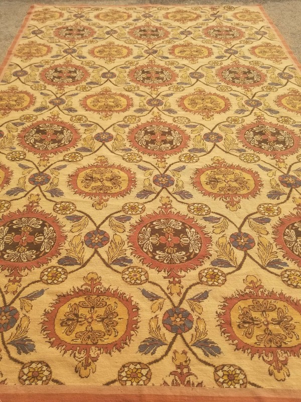 Vintage French Needle Point Handmade Floral Beige Wool Rug Carpet 177x113cm gallery