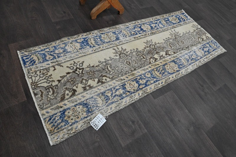 Vintage Turkish Runner Rug 2x5ft Wool Anatolian Handmade Hallway Oushak BEIGE gallery