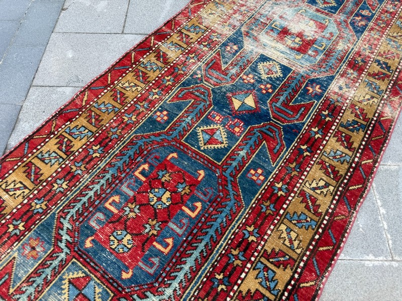 Vintage Turkish Runner Rug 3.3x10.1 ft Distressed Tribal Hallway Carpet Wool Rug gallery