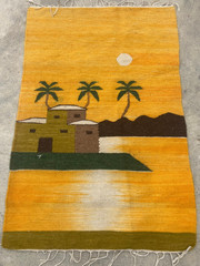 Vintage Hand-Woven Egyptian Pictorial Wool Kilim Rug for Home Decor 94×63 cm