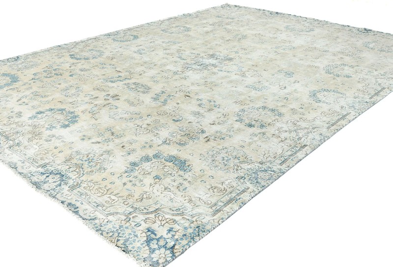 Muted Beige Floral Distressed Oriental Rug 7'5X11 ft Vintage Farmhouse Carpet gallery