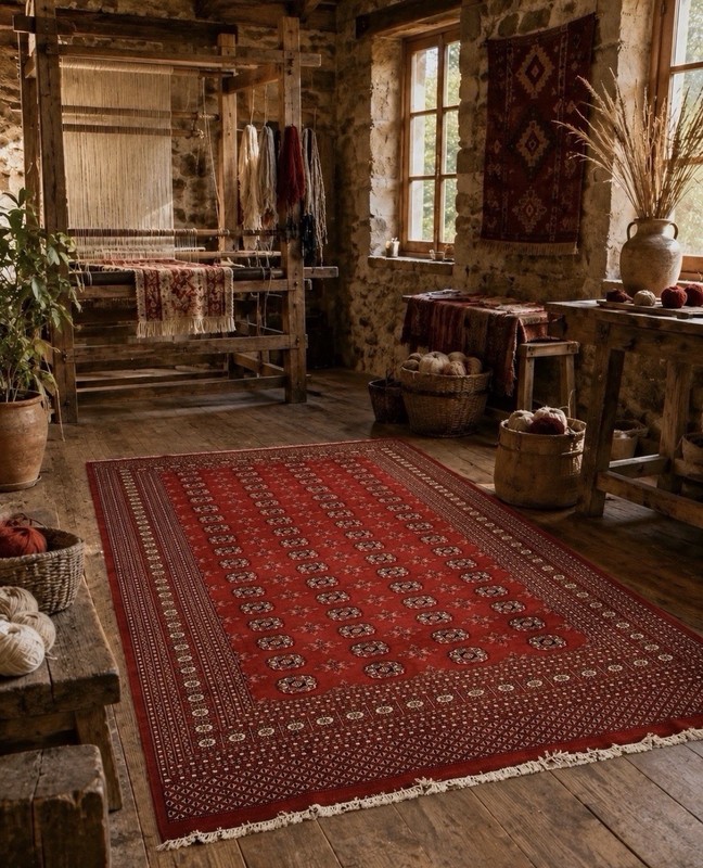 Rare Hand knotted Vintage Pakistani Bokhara Jhaldar Wool Area Rug 9x6 Ft gallery