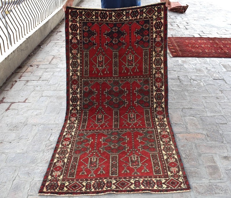 Red Antique Hand Knotted Rug 4x6 Fine Afghan Vintage Rug Oriental Turkmen Carpet gallery