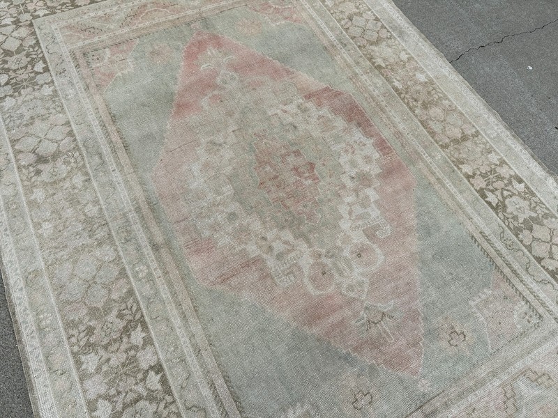 6 x 9 ft Blue Pink Turkish Taspinar 1970s Vintage Hand Knotted Wool Turkish Rug gallery