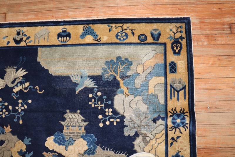 Antique Chinese Peking Pictorial Lanscape & Birds Rug Size 7'x3'9'' gallery