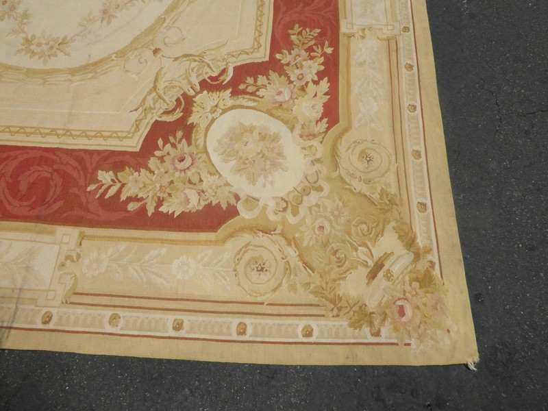 Large Vintage Hand Knotted Tan Floral Aubusson Tapestry Area Rug Made In France gallery