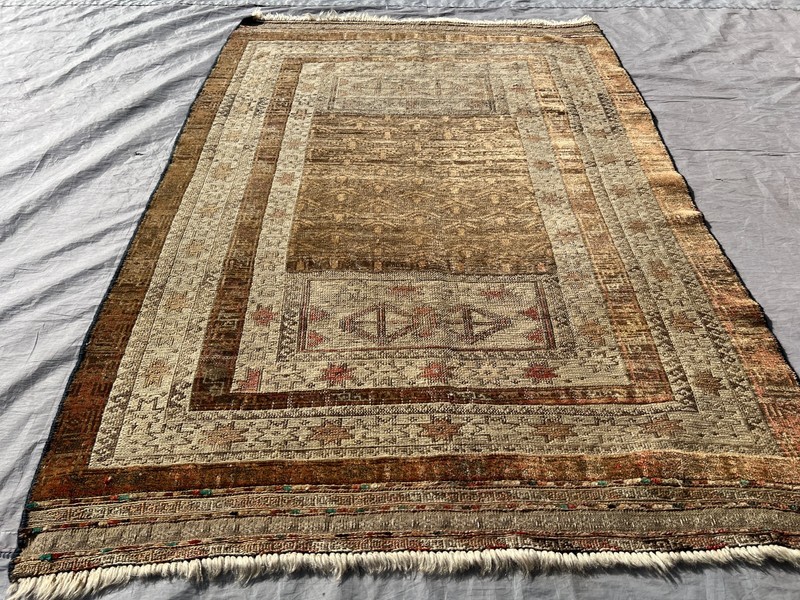 Terracotta Antique Afghan Baluchi Rug 3x4 Muted Geometric Turkmen Faded Carpet gallery