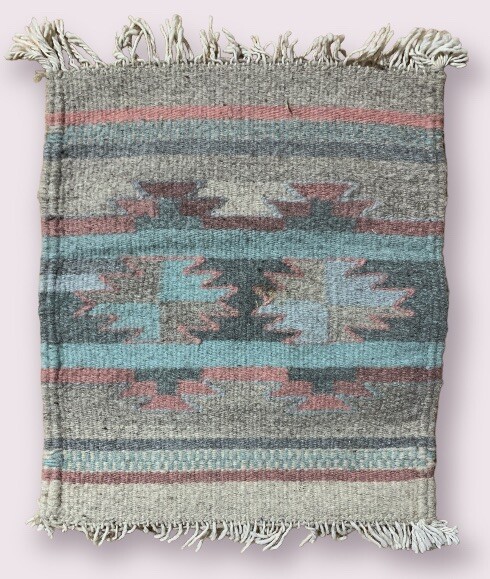 Southwest Vintage Authentic Mexican Hand-Woven Rugs Table Runner Decor 14 x 12”