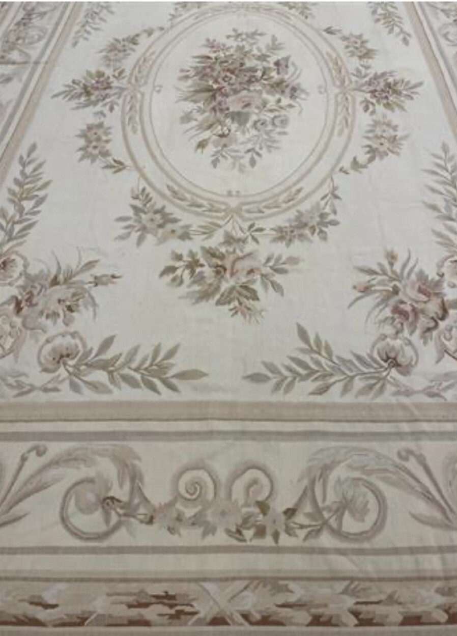 11 X 16 Huge Aubusson Needle Point Wool Hand Crafted Area Rug Rare White, Ivory gallery