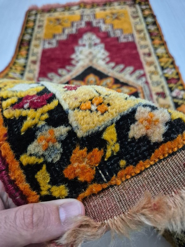 Antique Rug Pillow, Hand Woven Small Carpet, Anatolian Rug, Wool, Handmade gallery