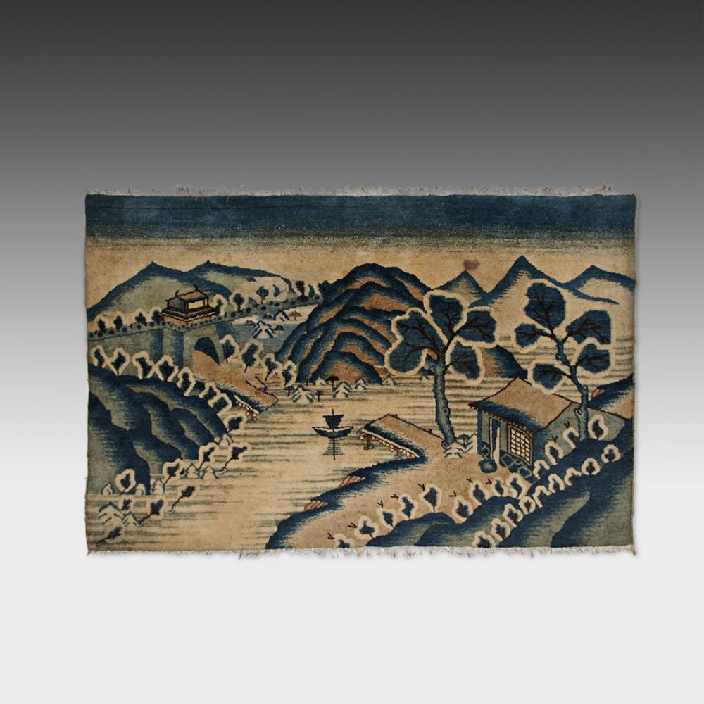 ANTIQUE MONGOLIAN WOOL PILE RUG LANDSCAPE CARPETS LATE 19TH C. gallery