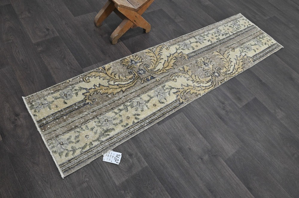 Vintage Turkish Runner Rug 2x6ft Wool Anatolian Handmade Hallway Oushak BEIGE