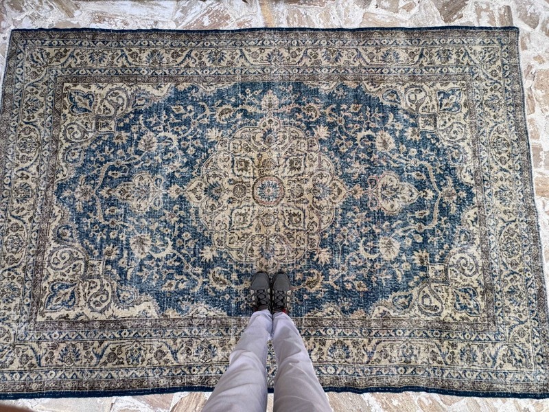 7x10 Blue Medallion Rug – Vintage Turkish Area Carpet Handknotted Wool gallery