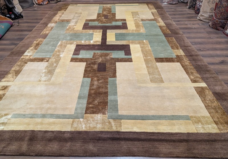 Modern Tibetan Rug 10x14, Wool, Thick Pile, Abstract Geometric, Handmade gallery