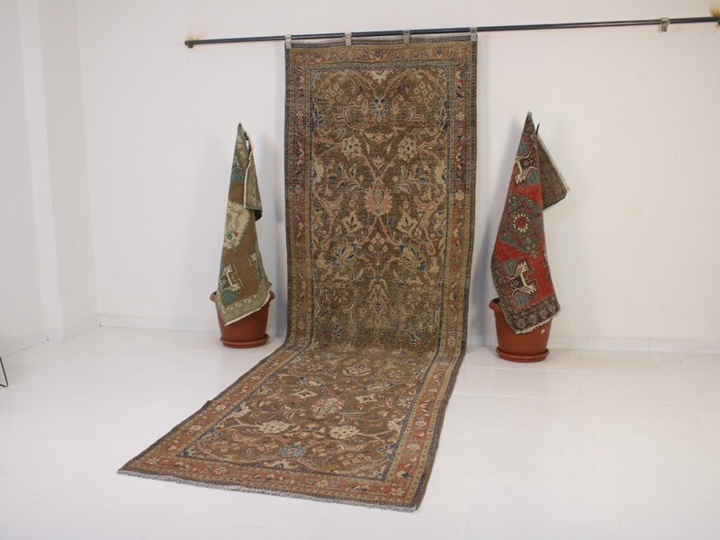 3x12 Brown Runner Rug, Handmade Turkish Rug, Vintage Wool Runner, 3.4x11.8 Ft gallery