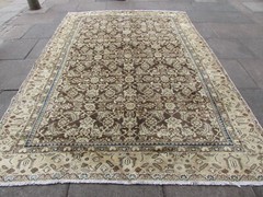 Vintage Worn Hand Made Traditional Oriental Wool Faded Brown Carpet 325x223cm