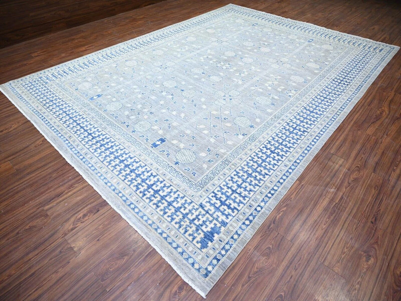 9'9"x13'8" Coin Gray, Hand Knotted, Washed Out Khotan Inspired Pomegranate Desig gallery