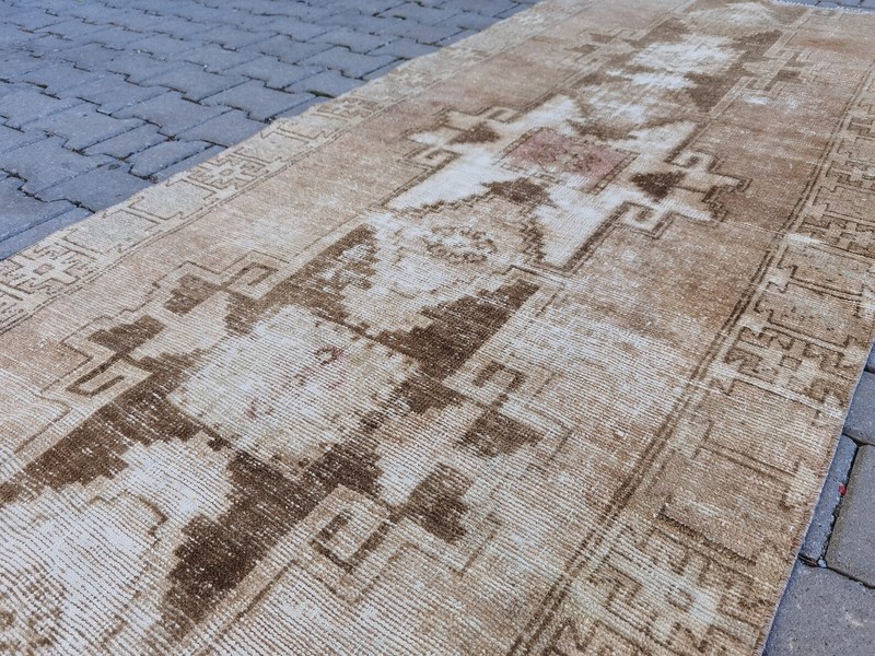 Vintage Turkish Oushak Runner 3x11 Hand Knotted Wool Brown Tan Tribal gallery
