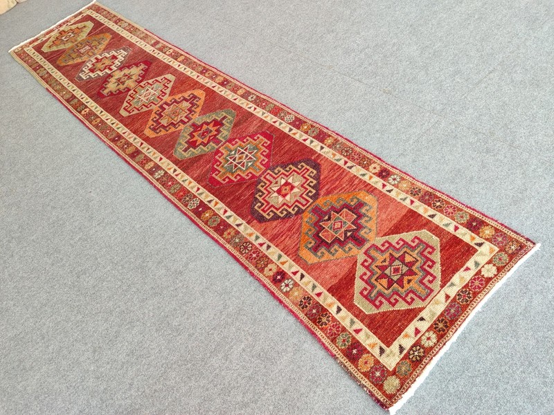 Rare Antique rug 3x12, Red Turkish runner 3x12 vintage, Heriz rug, Herki rug gallery