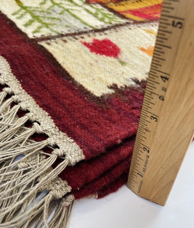 Maria Janowska "Beskid"Kilim Rug Vintage Polish Folk Art Wool Wall Hanging 41x40 gallery