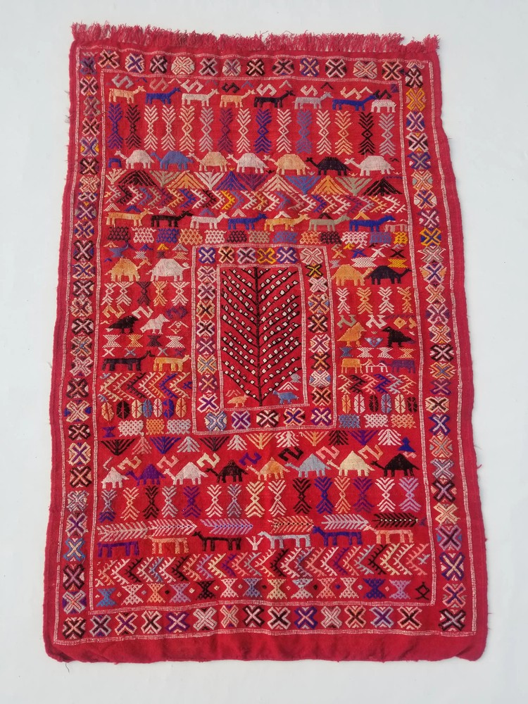 Vintage Traditional Handmade Moroccan Berber Wool Multicolor Kilim 5.1x3.3ft
