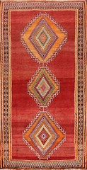 Vintage Red Geometric Wool Rug 4×8 ft Handmade Wool Carpet