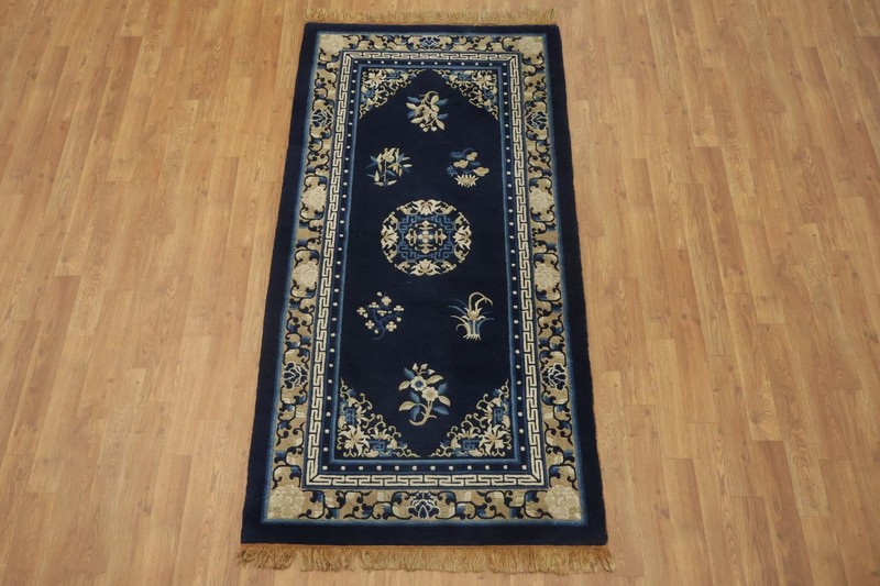 Vintage 3x6 Hand-Knotted Wool Rug with All-Over Geometric Design in Rich Blue gallery