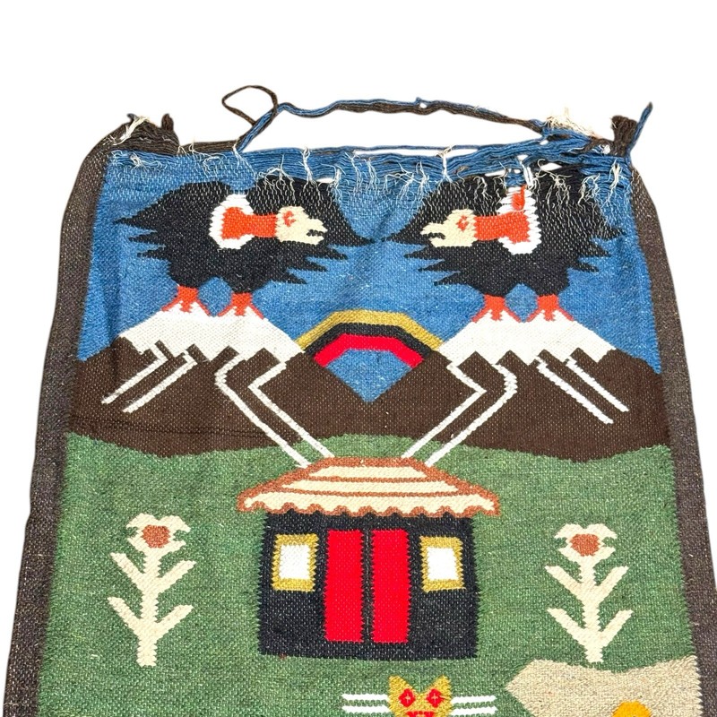 Vintage Native Peruvian Andes Condor Farm Woven Hand Knit Wall Tapestry Rug gallery