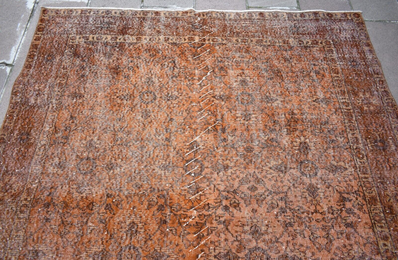 Vintage Turkish Rug 6 x 10 ft Anatolian Over Dyed Rug Painted Wool Area Rug gallery