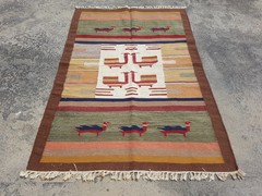 Fine Vintage Traditional Handmade Pictorial Wool Multicolor Kilim 5.8×3.9 ft