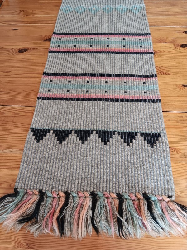Vintage Woven Wool Table Runner with Fringe and Backing (70" X 15") – Geometric gallery