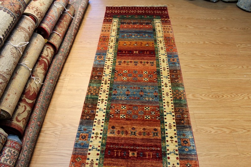TOP QUALITY HANDMADE 2'8" X10' HALL RUNNER JEWEL COLORS VEGETABLE DYES WOOL RUG gallery