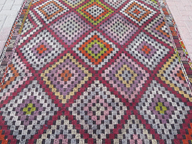 Embroidery Boho Rugs, Vintage Turkish Kilim, Large Floor Carpet, Kelim 69"x134" gallery
