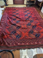 C. 1900 Afghan Bukara Hand Knotted Wool Rug, 7’9 X 10′