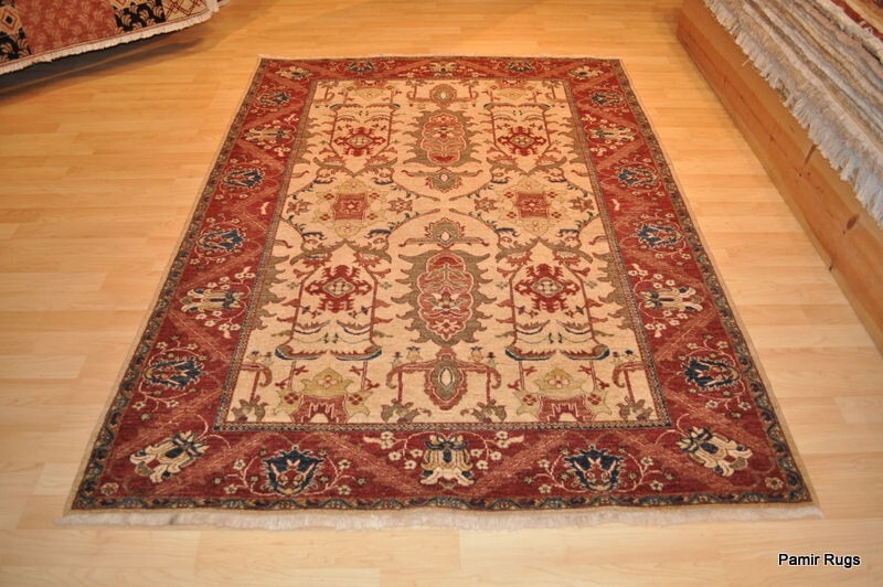 _5'x8' FINE QUALITY ORIENTAL-DESIGN Handmade Wool brick red beige green navy gallery