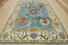 Vintage Turkish Oushak Rug, Beige 9X12 ft, Handmade Wool, Bohemian Anatolian