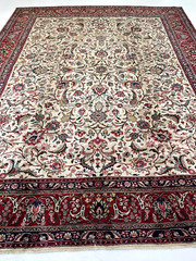 Antique Oriental Hand-Knotted Wool Area Rug Ivory/Red/Green 9’10” x 12’11”