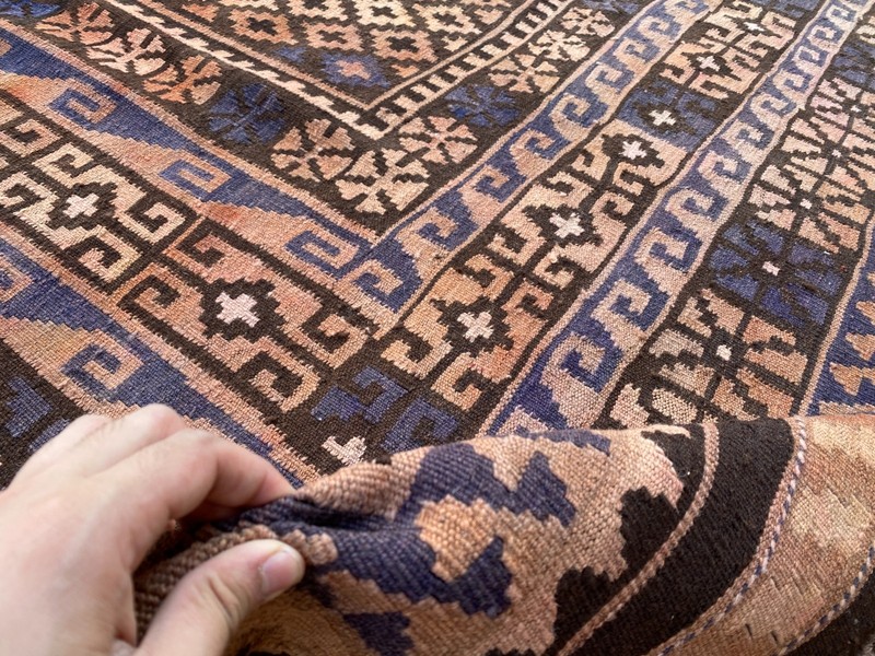 Terracotta Blue 8.2x13.9ft Afghan Kilim Rug Tribal Navajo Style Flatweave rug gallery
