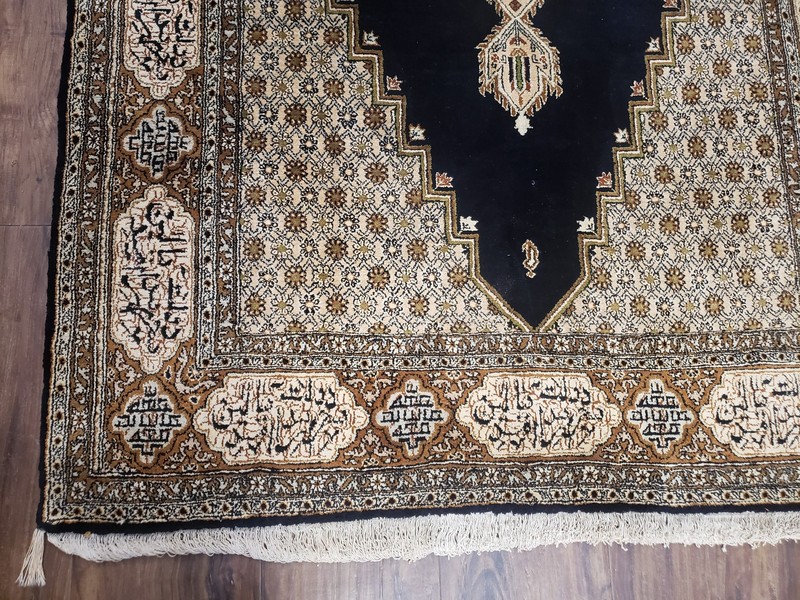 Silk Oriental Rug 3x5 - 4x6 Silk on Silk Top Quality Fine Handmade Black Beige gallery