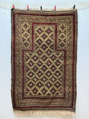 Vintage Beautiful Hand Knotted Afghan Prayer Wool Rug Carpet 126×82 Cm