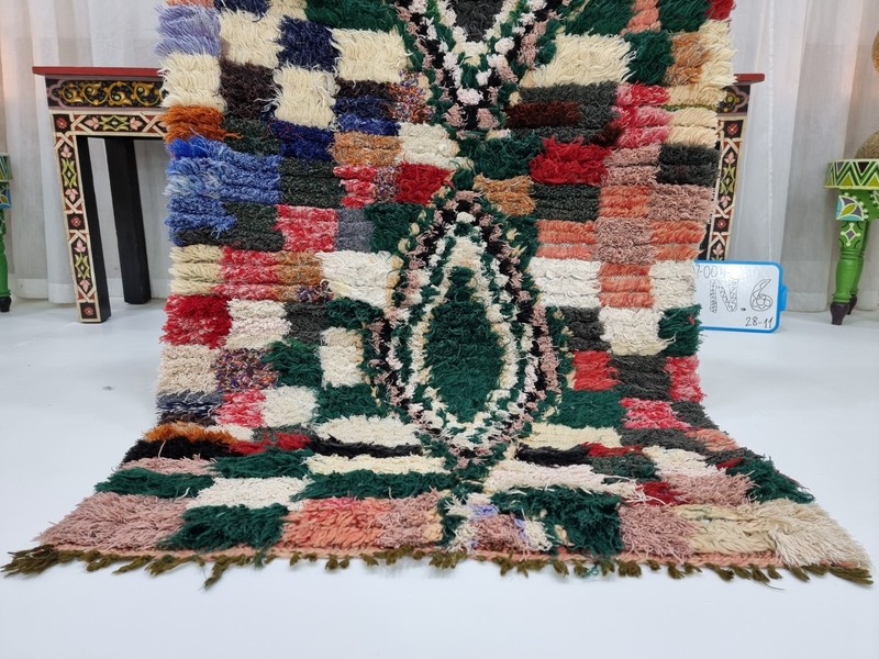 Moroccan Handmade Vintage Rug 2'8x4'6 Berber Geometric Green Cotton Area Carpet. gallery