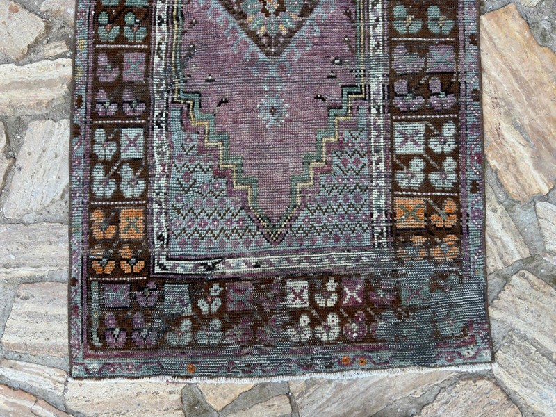 Hand-Woven Turkish Area Rug 2x4 Pale Purple Wool Distressed Carpet Medium Size gallery