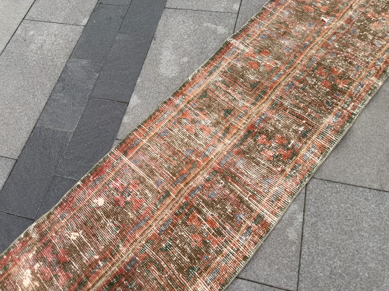 Vintage Turkish Oushak Runner 1.7x9 ft Boho Terracotta Wool Hallway Rug gallery