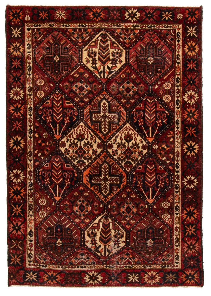 Vintage 4'5" x 6'7" Traditional Hand Knotted Vegetable Dye Wool Area Rug