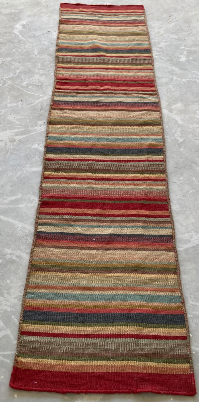 Vintage Traditional Handmade Turkish Strip Kilim Flat-weave Runner Rug 246x59 cm gallery