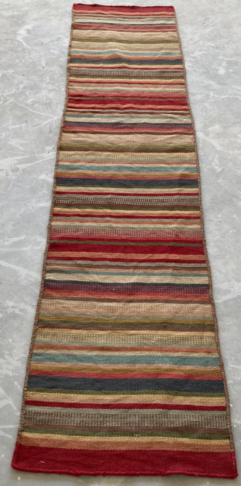 Vintage Traditional Handmade Turkish Strip Kilim Flat-weave Runner Rug 246x59 cm